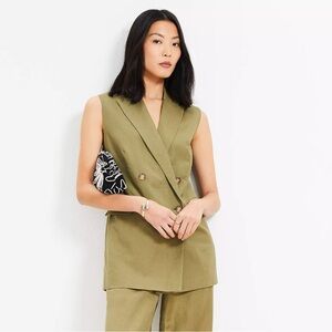 NWT Petite Linen Blend Double Breasted Vest in Olive